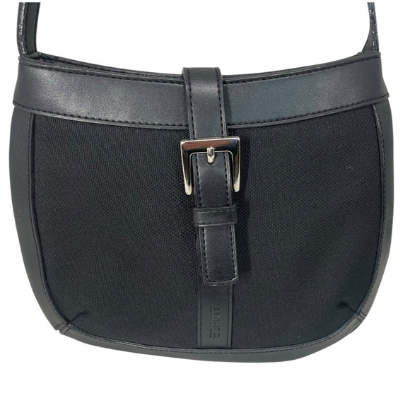 Vintage 90's Y2K Esprit Black Faux Leather Canvas Crossbody Mini Bag Small Purse - Picture 2 of 12